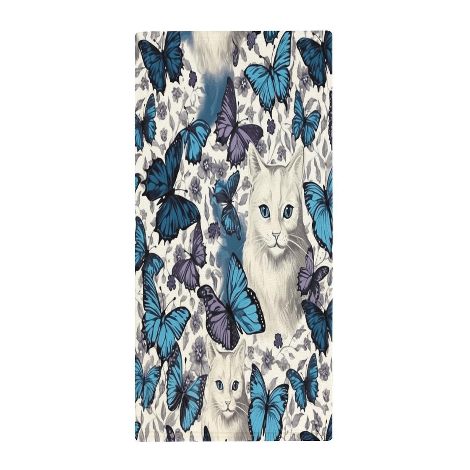 FekiLoot Blue Butterfly and White Cat Bath Towel Super Soft Highly Absorbent Bath Towel Fashion Quick Drying Bathroom Towel Soft Large Fingertip Towels for Bathroom Gym Travel Camp Pool