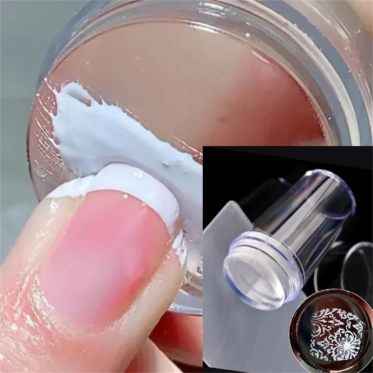 French Tip Tool Nail Stamper 9Pcs Jelly Silicone Nail Stamper, French Tip Template Scraper DIY Manicure Stencil Tools Set