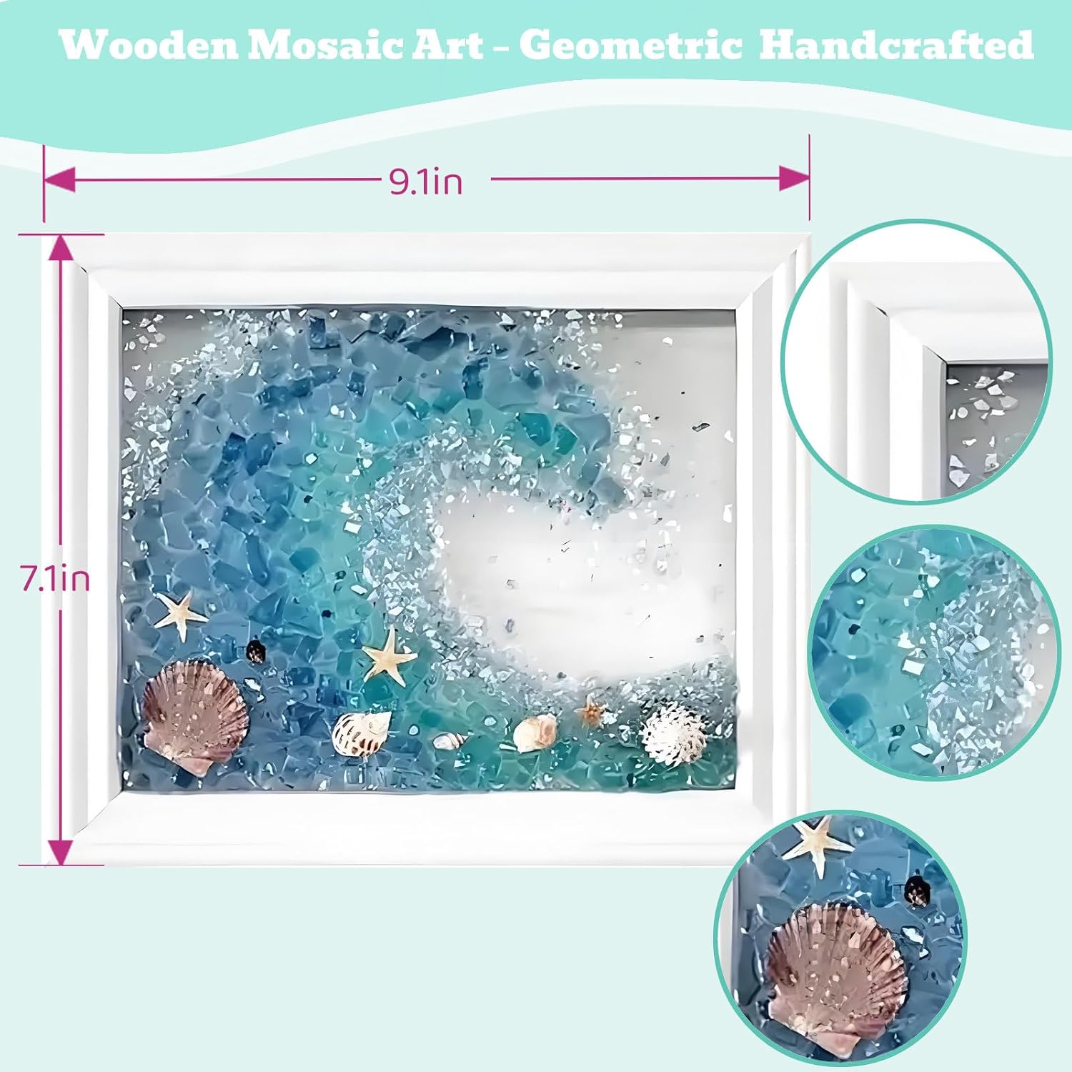 Mosaic Kit for Adults Ocean Inspired Sea Art - Shell Wall Decor Set DIY Tools, Complete Resin, Framework, Mosaic Stained Glass Pieces, Creative Craft Kits for Beginners, Handmade Birthday Gifts