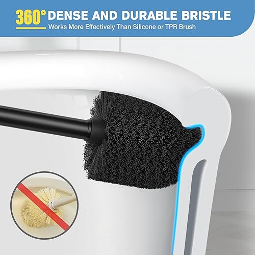 Miniatura 3 de UPTRONIC Juego de cepillo de inodoro de metal y soporte con mango extra largo, cerdas duraderas, cepillo para inodoro y soporte cubierto para
