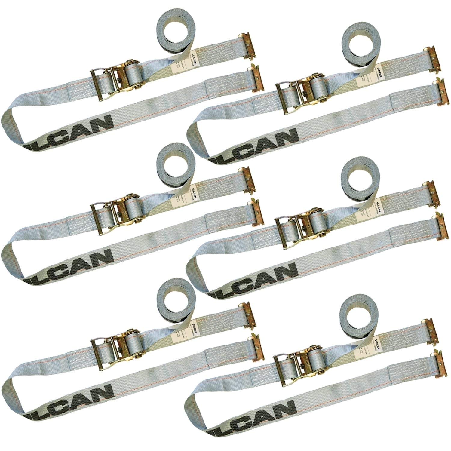 VULCAN Logistic Strap for E Track, Ratchet Style - 16 Foot, 6 Pack - Gray - 1,333 Pound Safe Working