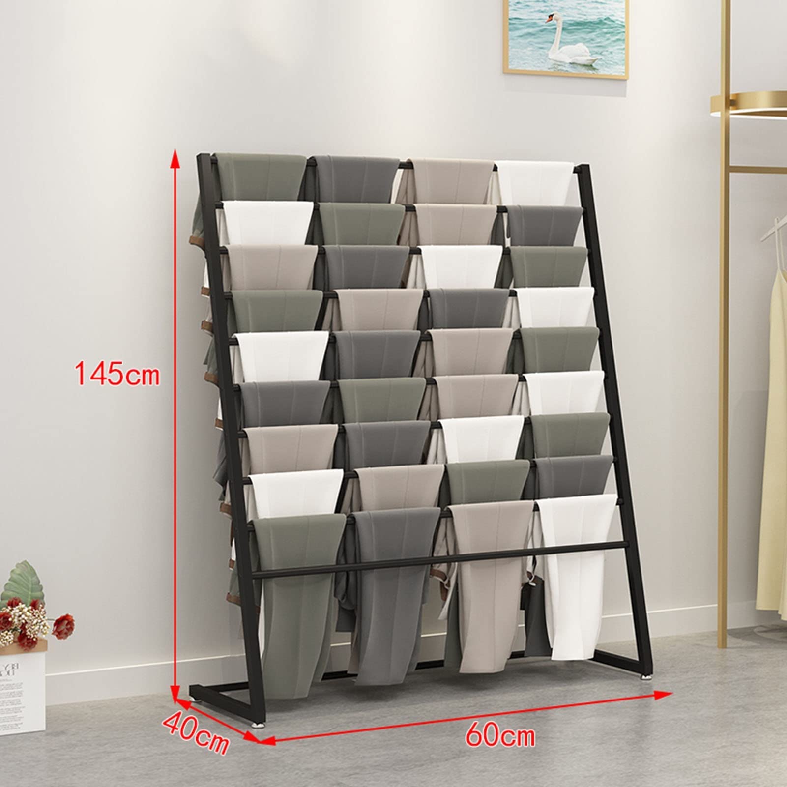 Soporte de exhibición de bufandas con ganchos de metal, estante de pie para ropa y mantas, uso comercial en tiendas minoristas