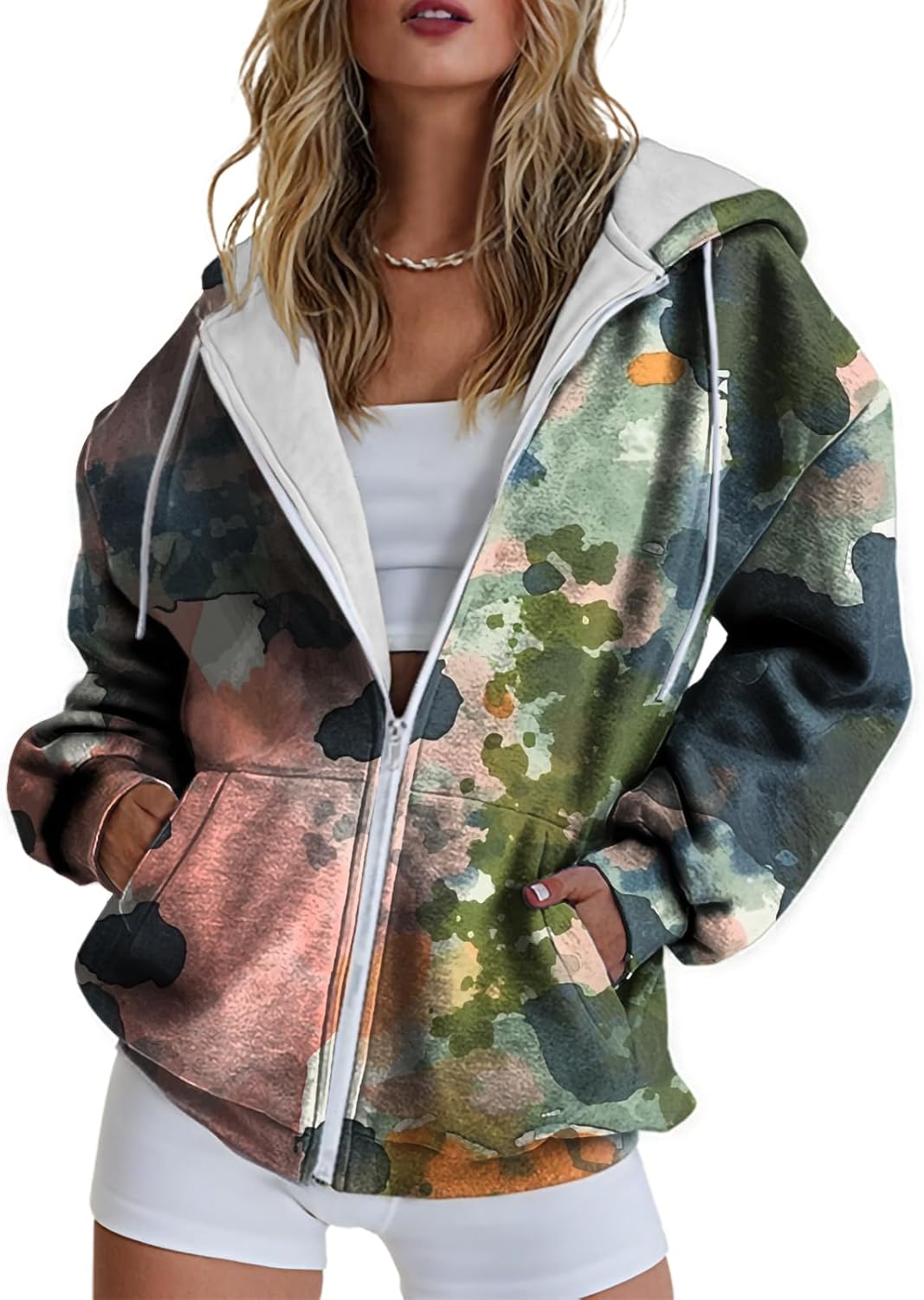 Hoodie Jacket Women Full Zip Up Long Sleeve Sweatshirts For Women 2025 With Pockets,Vibrant Casual Comfy Pullover