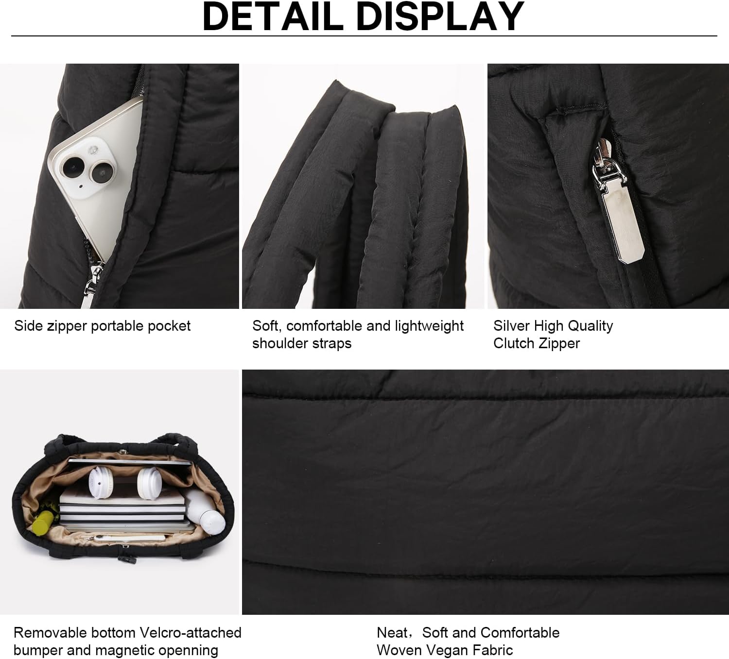 Queenoris Puffer Tote Bag for Women, Large Quilted Lightweight Satchel Purse Travel Gym Bag - Image 5