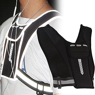 Chalecos Reflectantes, Chaleco de Seguridad para Correr, Negro, 70-160 cm, 4 Bolsillos, Botella de Agua Incluida, para H...