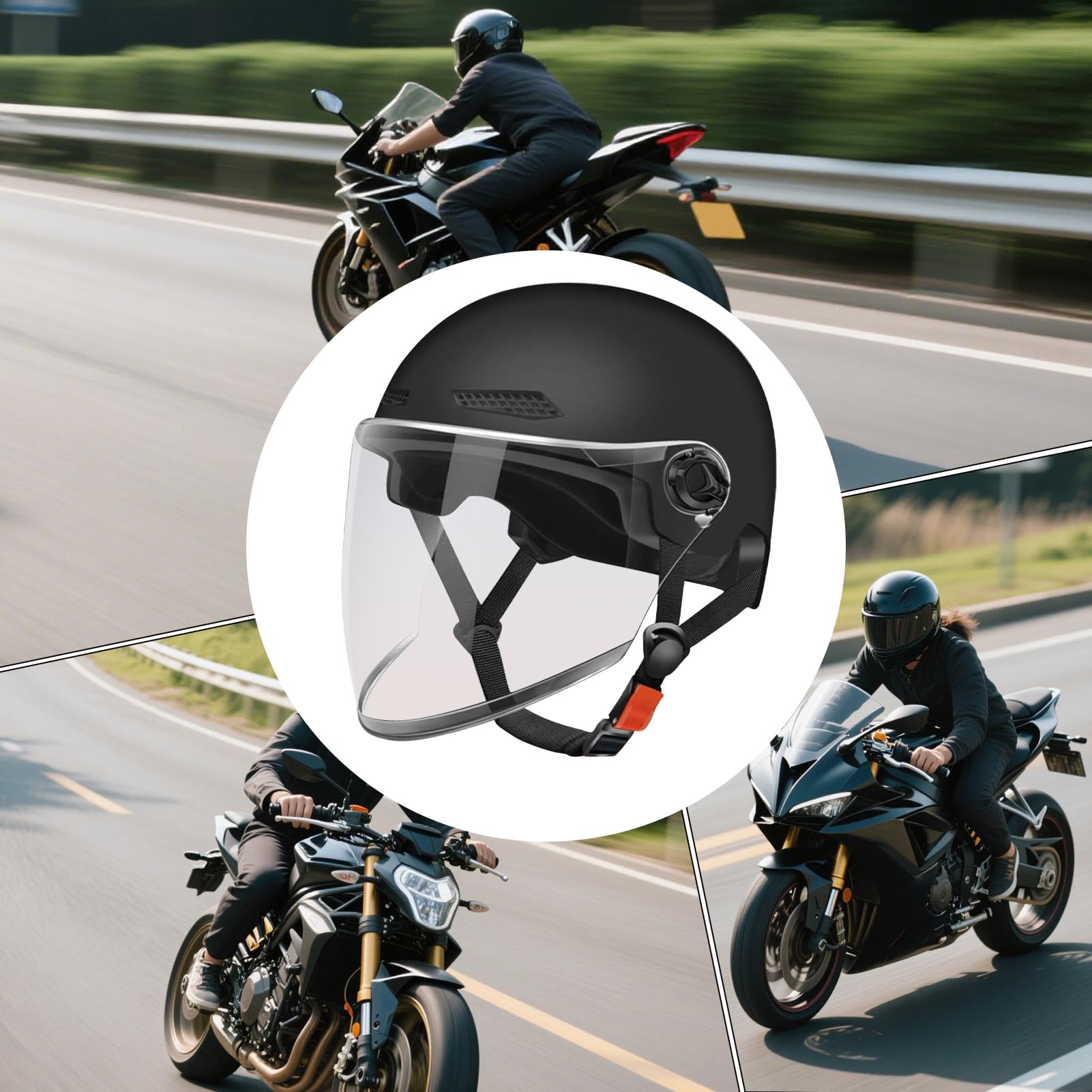Casco Mezzo Casco Moto | Caschi Motocicletta | Apertura Rapida Stile Retro per ATV Scooter Uso Donna Uomo Giovani Appassionati Outdoor