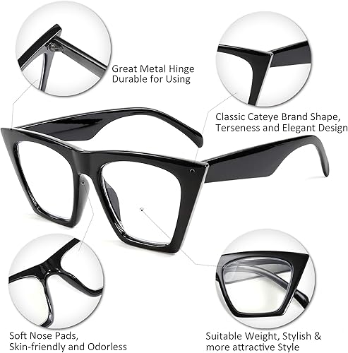 Miniatura 4 de FEISEDY Gafas cuadradas de lectura de ojo de gato con bloqueo de luz azul para mujer, lector de ojo de gato, antirreflejo, fatiga ocular digital