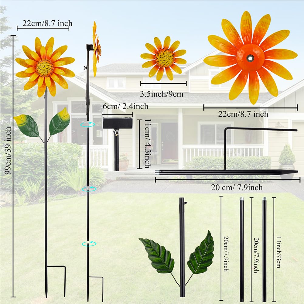 Girandole solari a vento per esterni, confezione da 2, mulino a vento floreale per decorazione artistica da cortile, girandole per primavera, giardino, prato, patio, decorazione