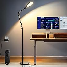 LED Floor Lamp for Office, 30 Lighting Modes Dimmable Standing Lamp with Memory & Timer Function, Soft Eye-Caring Office Lamp, Adjustable Swing Arm Reading Floor Lamp