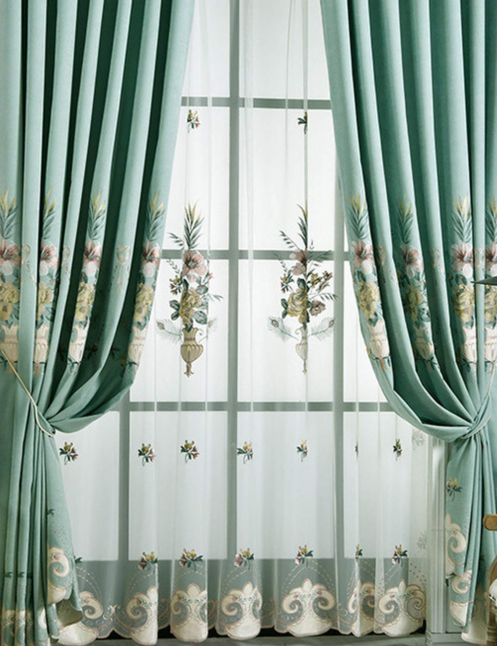 Lactraum Tenda In Voile Con Ricamo Fiori Common Cosmos E Libellula - Bianca, 300x245 Cm, Con Occhielli - 3