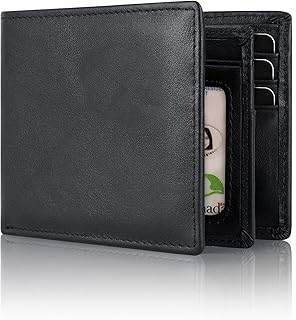 Leather Wallets for Mens Slim Thin Wallets Credit Card Holder RFID Blocking Bifold Wallets with ID Window and 13 Cards Holder Gifts for Him - Black