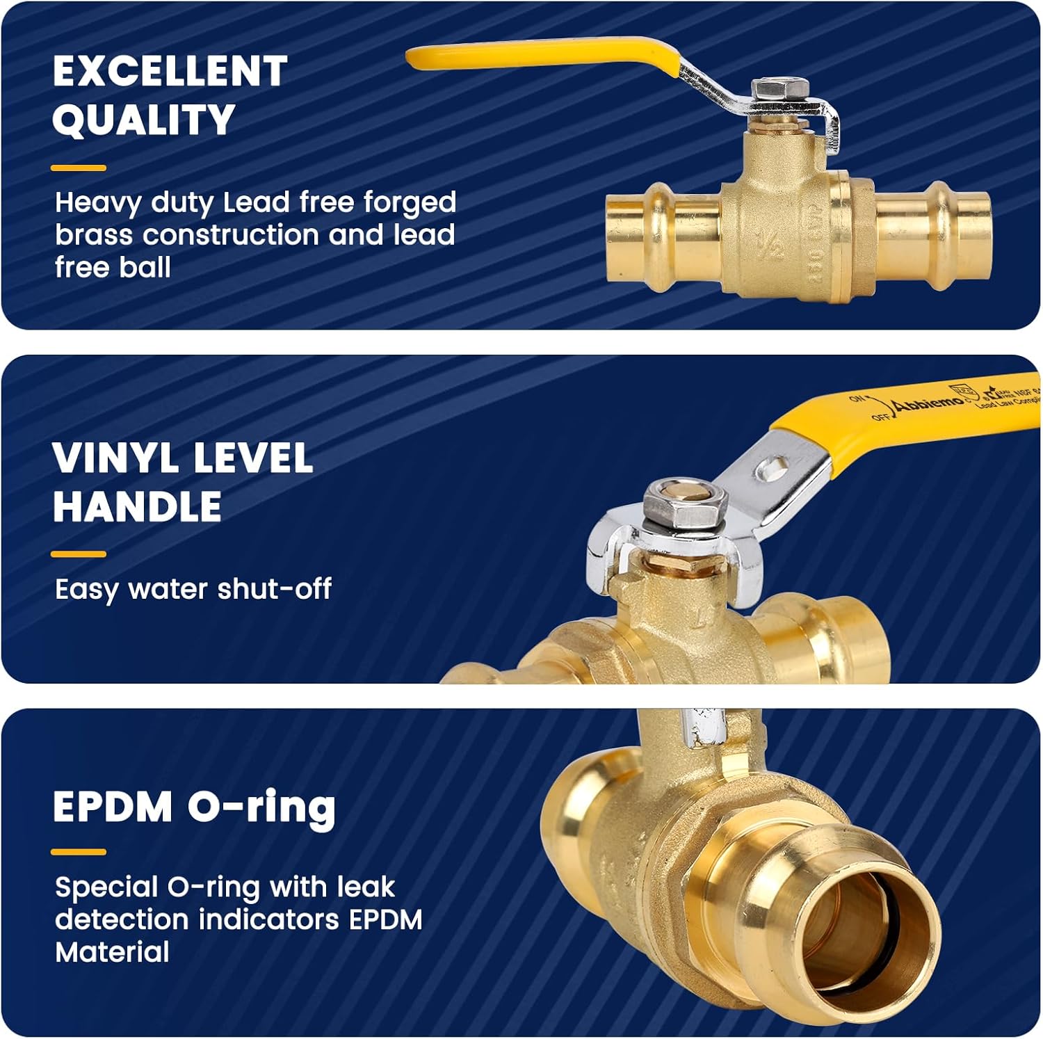 10PCS 3/4" Press Propress Ball Valve with EPDM O-Ring 1/4-Turn Full Port Shut Off Stop Valve for Copper Tubing Connection
