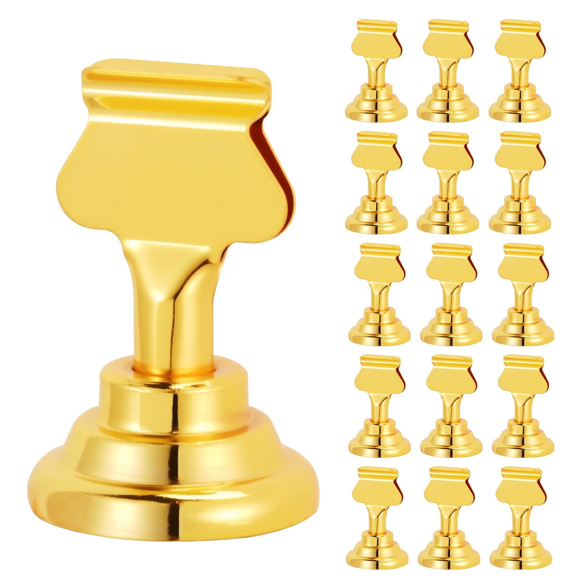 Photo 1 of ERYTLLY 16 PK Place Card Holders 1.7 inches Table Card Holder Steel Card Holders for Weddings,Birthdays,Photos, Memo Notes, Restaurants (Gold)