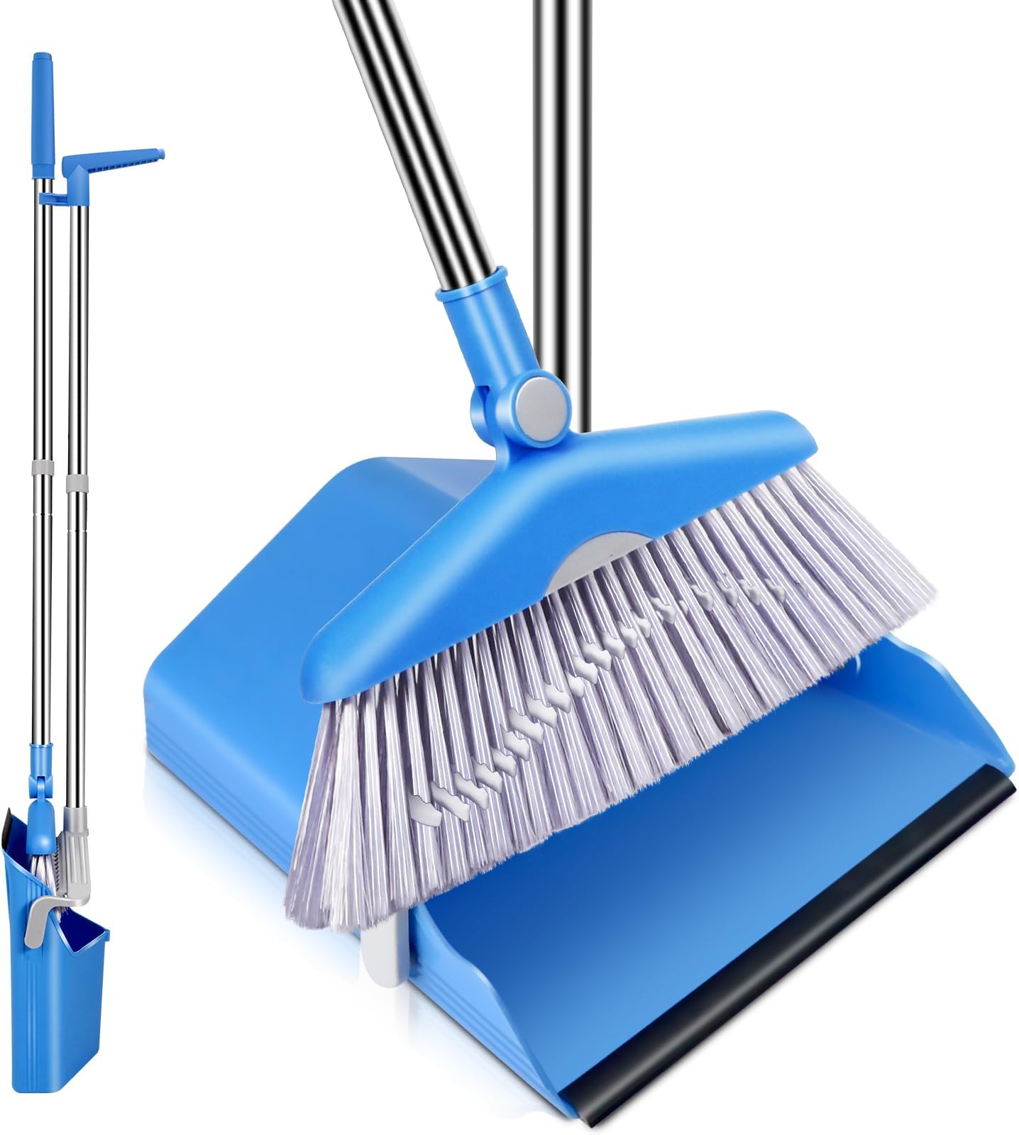 OZD Broom and Dustpan Set, Long Handled Dustpan and Brush Set with