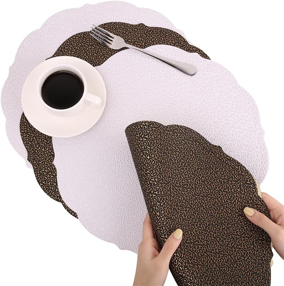 Thick PU Waterproof Placemat Insulation Western Place Mat for Dinner Table Coffee Tea Cup Coaster Set Kitchen Accessori(OneColor,12Pcs)