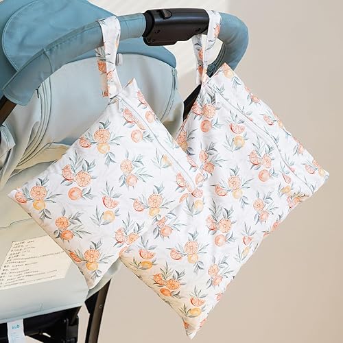 Miniatura 6 de Bolsas húmedas de 2 tamaños, bolsa de almacenamiento impermeable para pañales de bebé y piezas de bomba, bolsa de pañales reutilizable con bolsillos