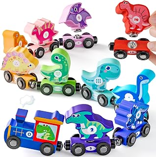 Magnetic Wooden Train for 2 Year Old Boy Gifts, Snap Matching Dinosaur Toy Train for Toddlers 3-5, Dinosaur Toys for Kids 2-4 - Learning Montessori Toys for Toddler Boy Girl Birthday Gifts