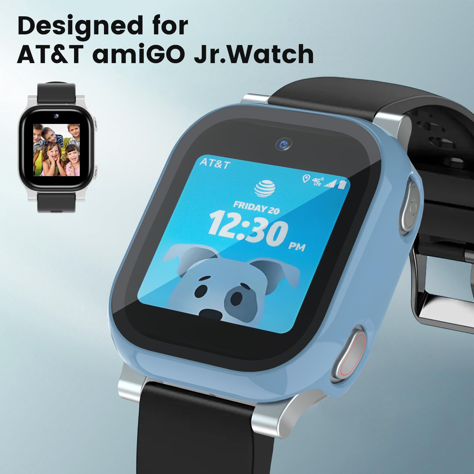 Protector de pantalla compatible con AT&T amiGO Jr Watch, paquete de 2 fundas de policarbonato duro y vidrio templado para amiGo Kids Smartwatch Accesorios, antiarañazos y sensible al tacto