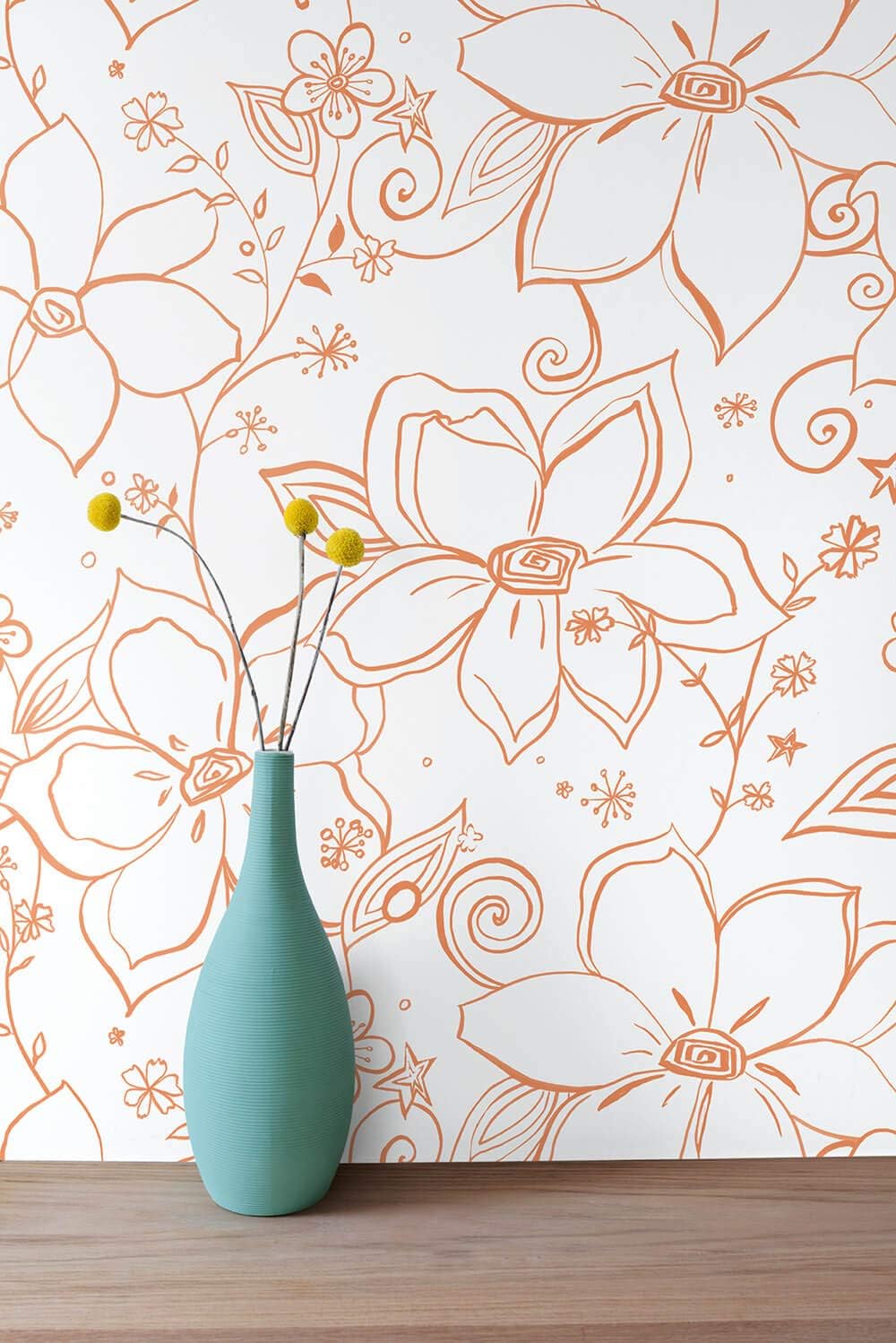 NextWall Linework Floral Peel and Stick Wallpaper (Orange)