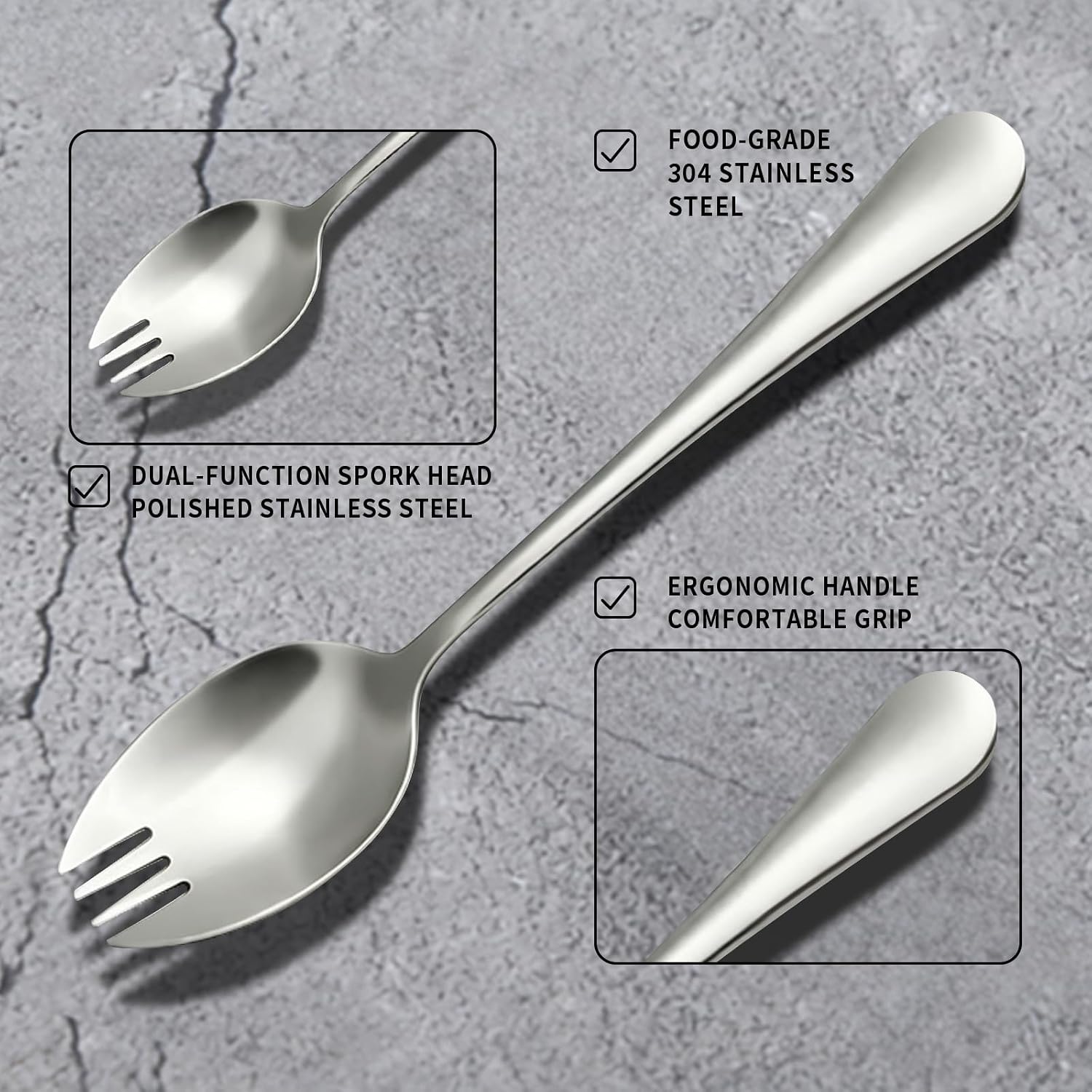Stainless Steel Salad Serving Spoon, 304 Food Grade Tableware, Rust-Resistant Large Utensil for Kitchen Dining, Dishwasher Safe