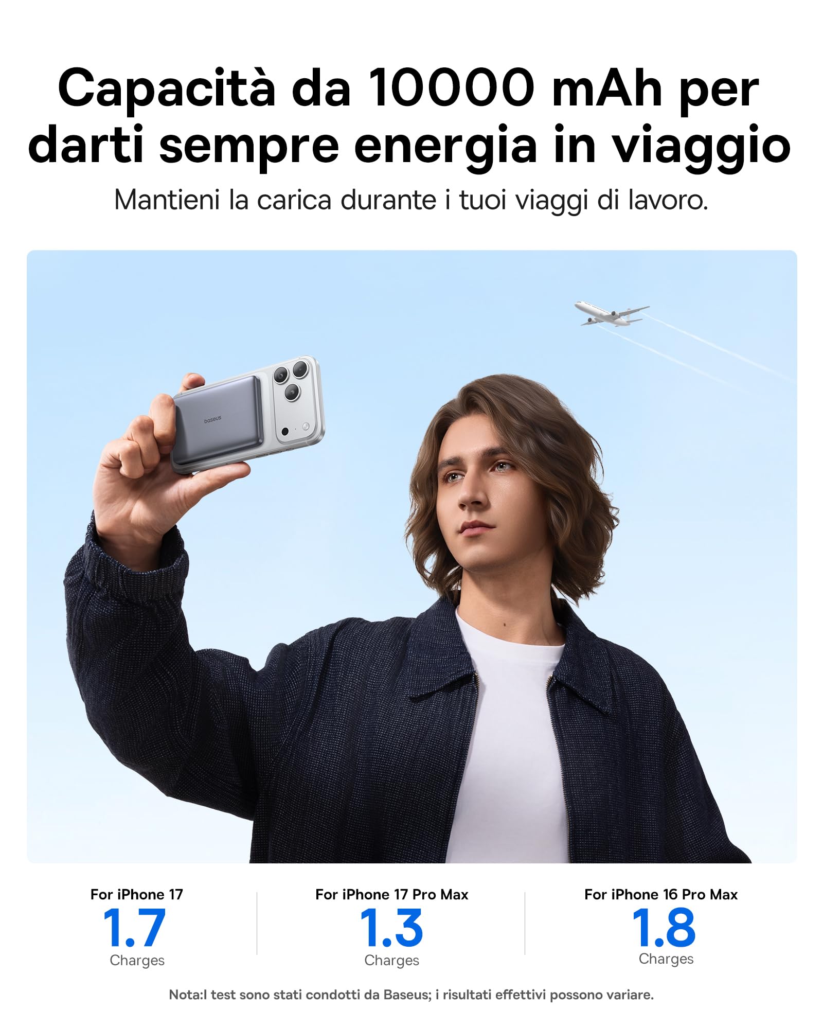 Baseus Picogo AM41 Power Bank, 10000mAh Qi2 Magsafe Powerbank 15W Wireless, Ultra Slim, Ricarica Rapida PD 27W, Magnetico Batteria Esterna per iPhone 17/16/15/14/13/12, Grigio