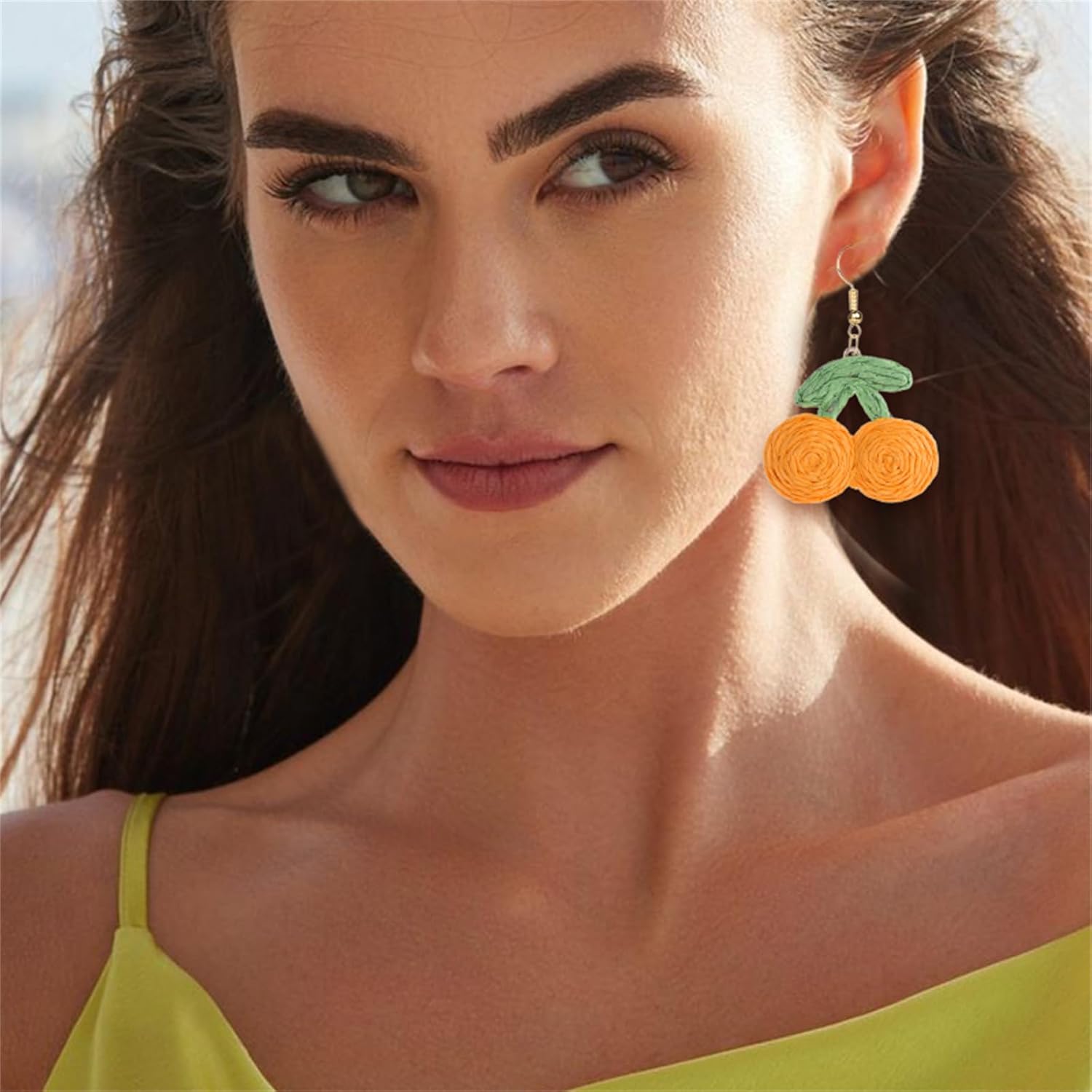 Raffia Sweety Cherry Earrings for Women Handmade Rattan Dangle Earring Light Weight Fruits Earrings Summer Tropical Beach Vacation Jewelry - Image 2
