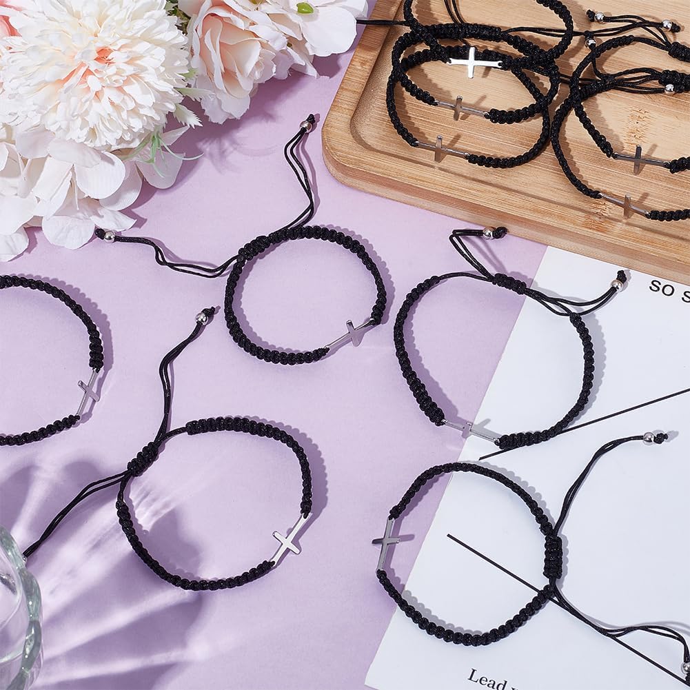 UNICRAFTALE about 10pcs Friendship Cross Bracelet Handmade Braided Bracelet Black String Rope Adjustable Bracelet Couple Bracelets for Women Men Matching Bracelet for Graduation BFF Gifts image 2
