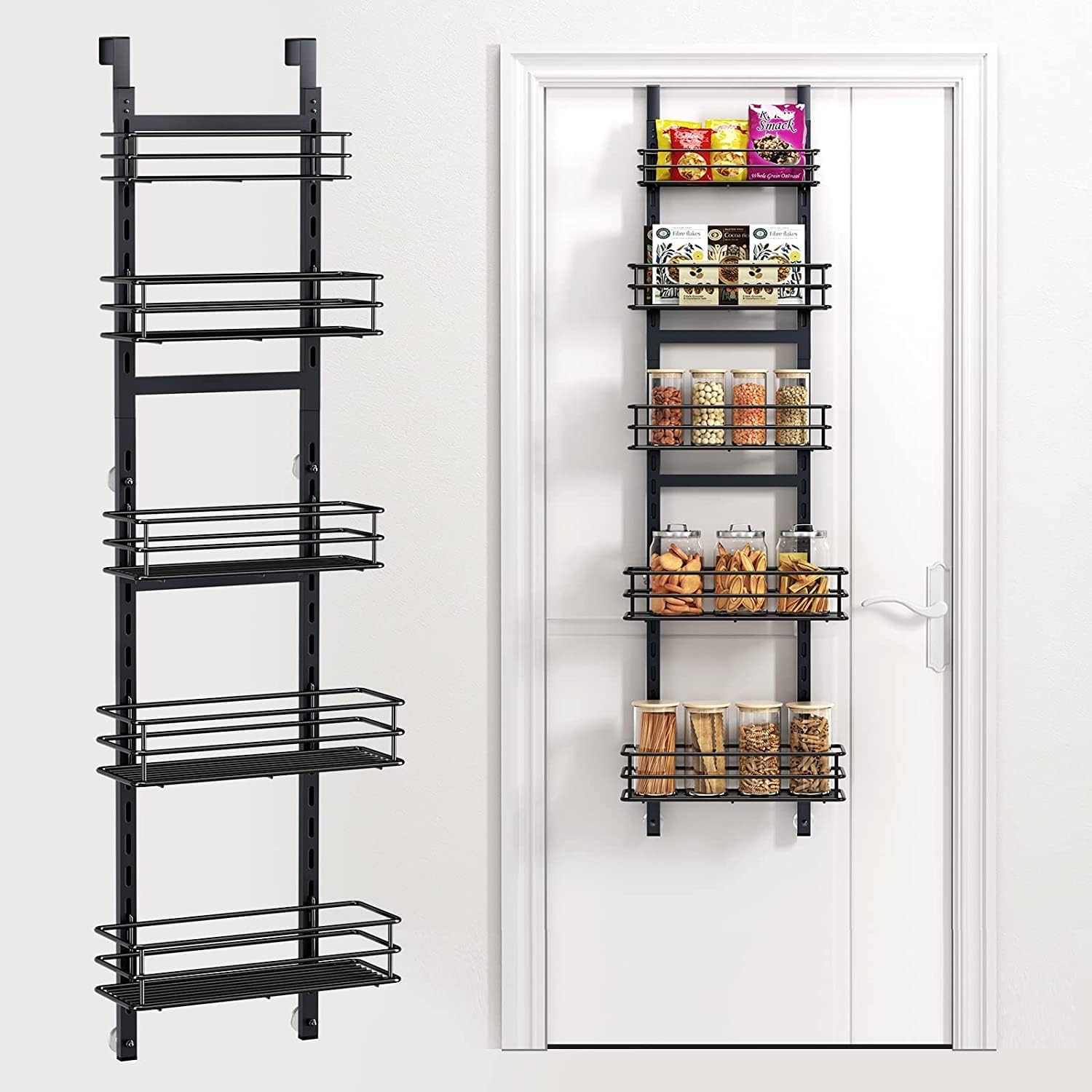 Adjustable 5-Tier Over the Door Pantry Organizer, Spice Rack, Narrow Hanging Shelf for Kitchen Storage and Organization Black-5