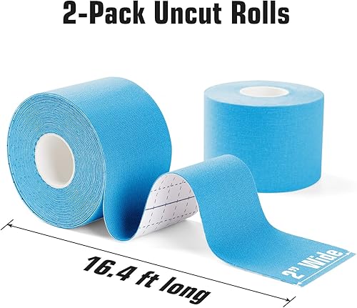 Miniatura 7 de Cinta de kinesiología (paquete de 2) para deportes y recuperación, resistente al agua, sin látex, cinta atlética de algodón elástico de alta calidad