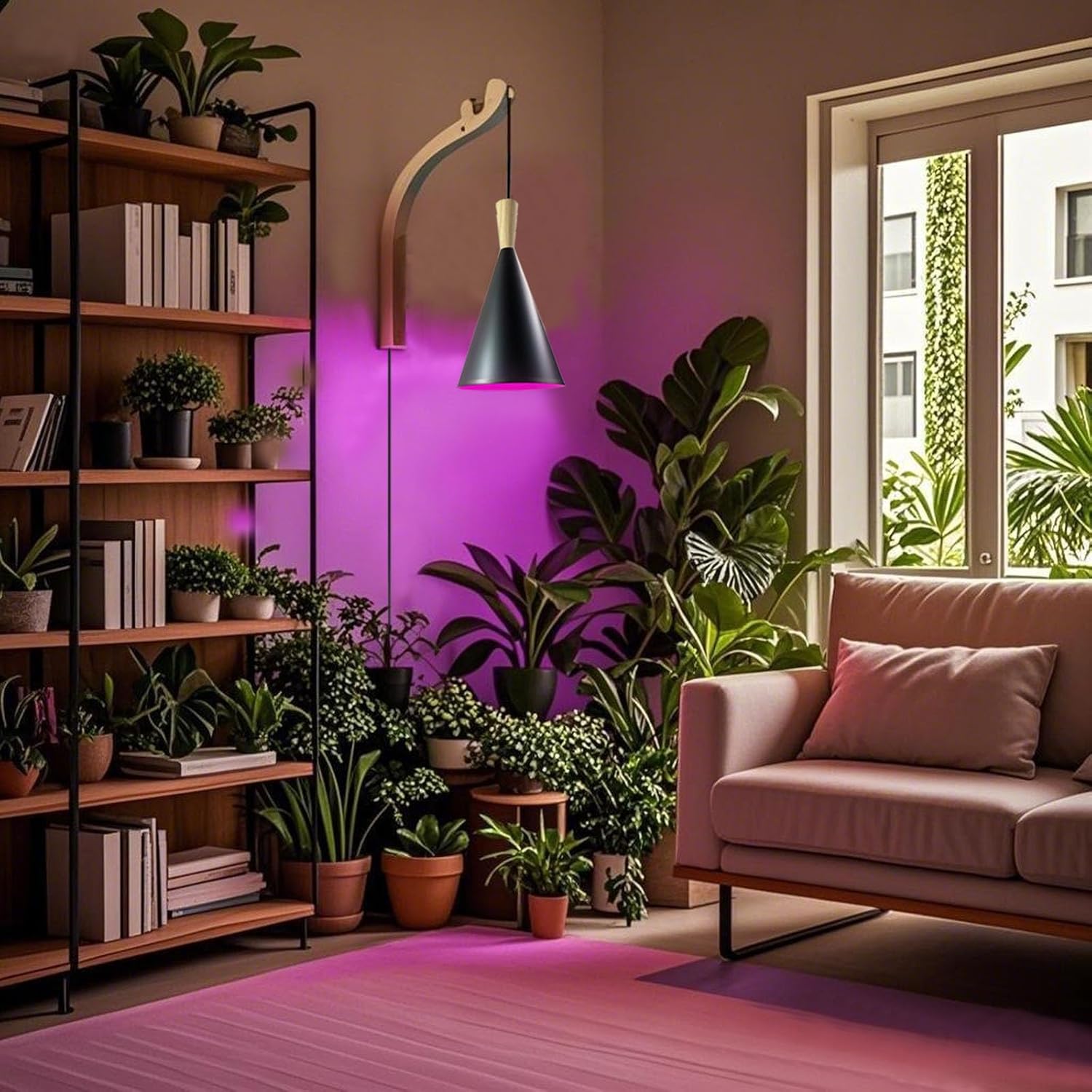 Wall-Mounted Grow Light for Indoor Plants,Full Spectrum LED Plant Light with 15W Bulb, Plug-in Wall Plant Lamp with 16.5ft Cord and Switch,Perfect for Mushrooms,Flowers,Herbs,Seedlings&Gardens