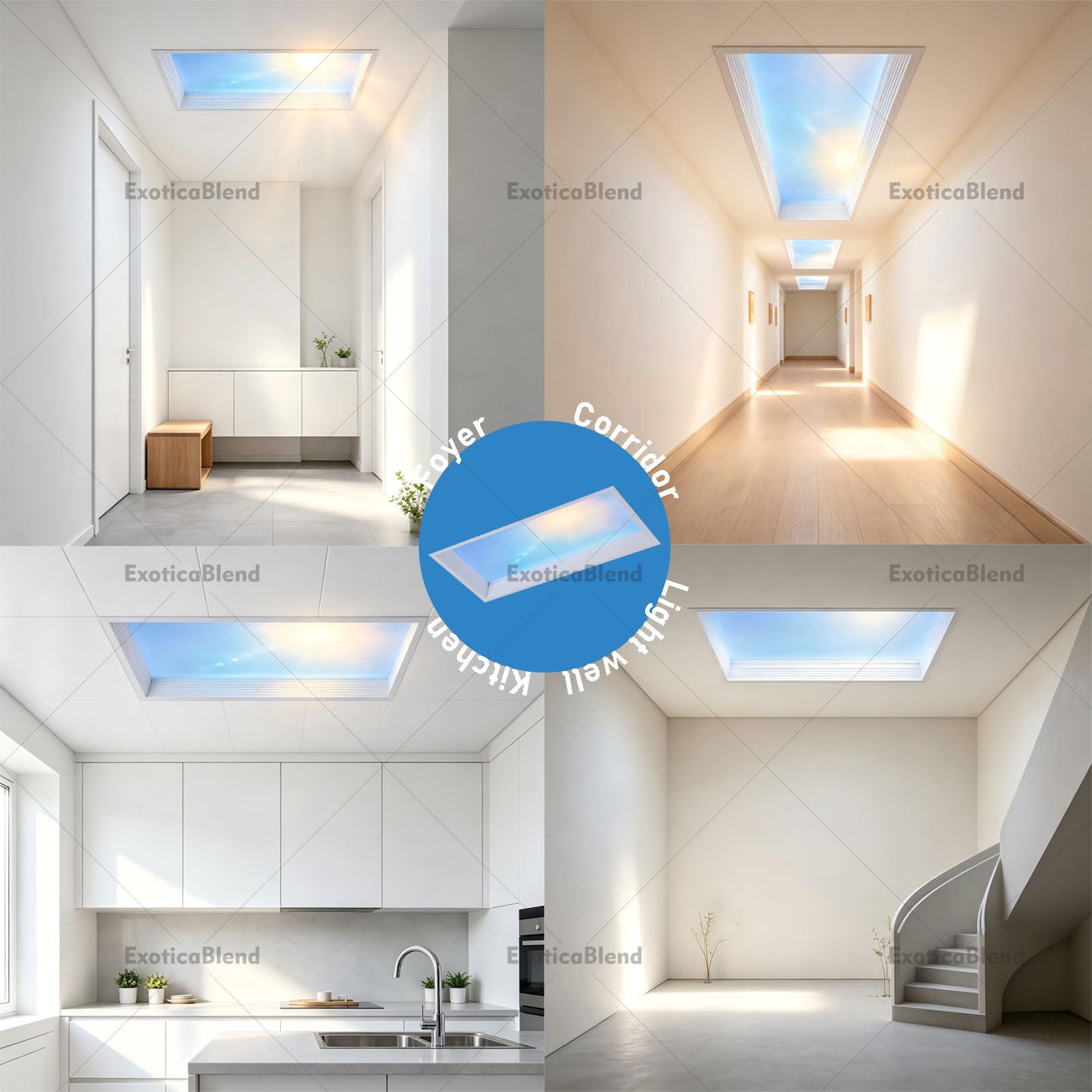 Smart-LED-Deckenleuchte „Blauer Himmel“ (Oberlicht-Optik) – Natürlicher Lichteffekt, Simulation von Tageslicht-Rhythmen und einstellbare Farbtemperatur; für Keller Integrated-60 * 120cm