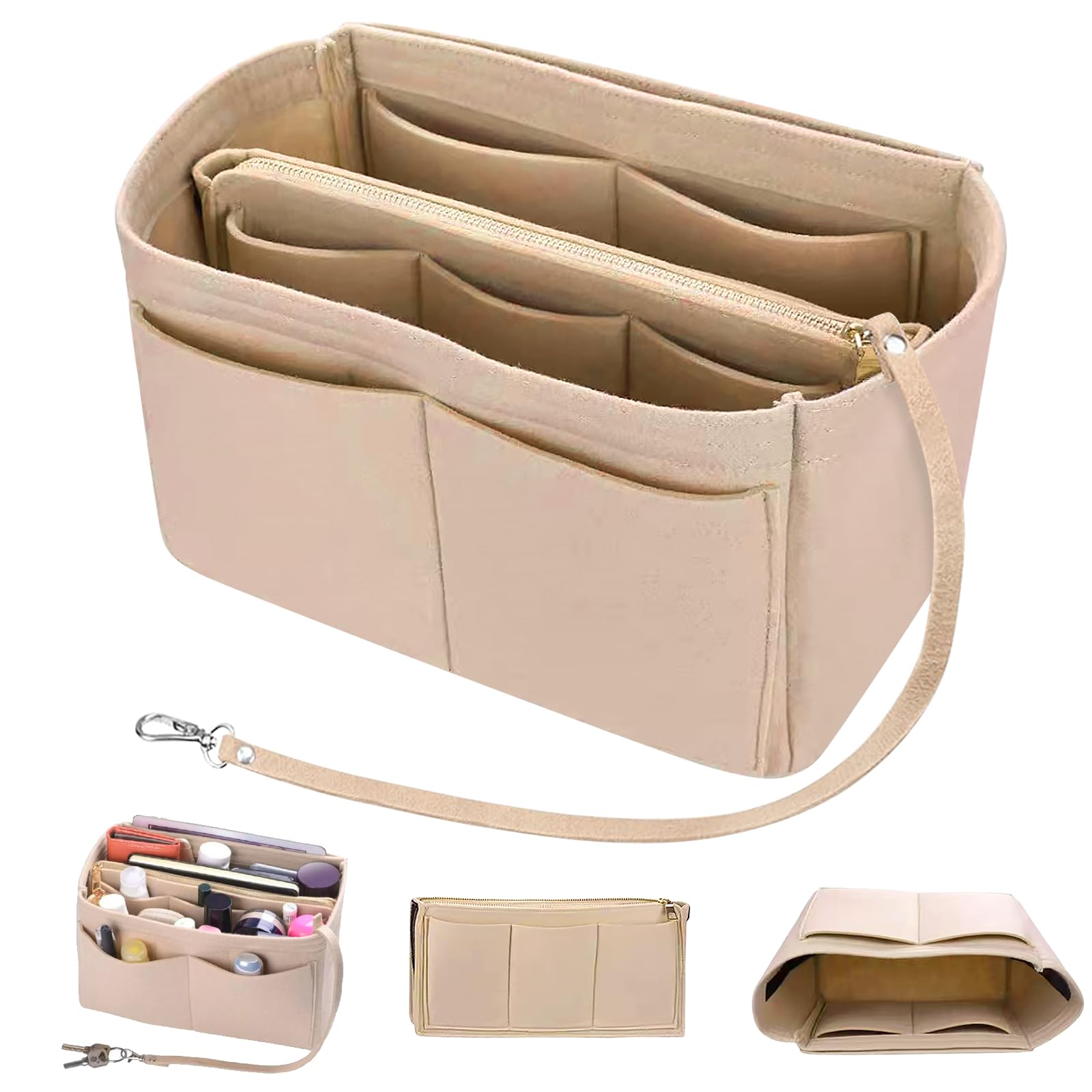 GirebaeYOYIAG Handbag Organiser Insert Felt Handbag Makeup Organizer Bag with Compartments, Tote Organiser Bag Pouch, Large Capacity Purse Organizer, Portable Felt Insert Bag Organiser for Shopping, Travel