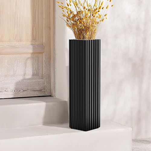 Miniatura 3 de Jarrón alto para piso, jarrón fuerte para decoración, florero alto decorativo de resina negro (18.31 pulgadas)