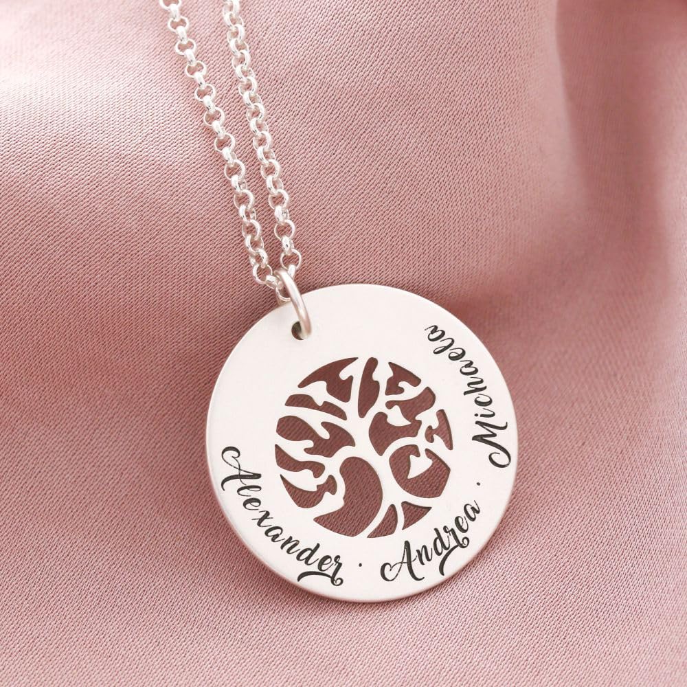 Kette Lebensbaum mit Namen Gravur Schmuck Familienkette 925 Silber Baum des Lebens Schmuck mit Gravur mit Namen Collier tree of life besonderer Silberschmuck Namenskette | HANDMADE IN GERMANY