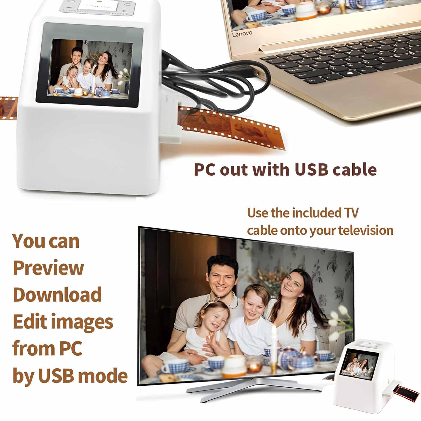 Scanner per pellicole e diapositive, scanner multifunzione da 22 MP con schermo LCD da 2,4 pollici, converte colori e bianco e nero 35 mm, 126, 110 e Super 8 diapositive e negativi in immagini