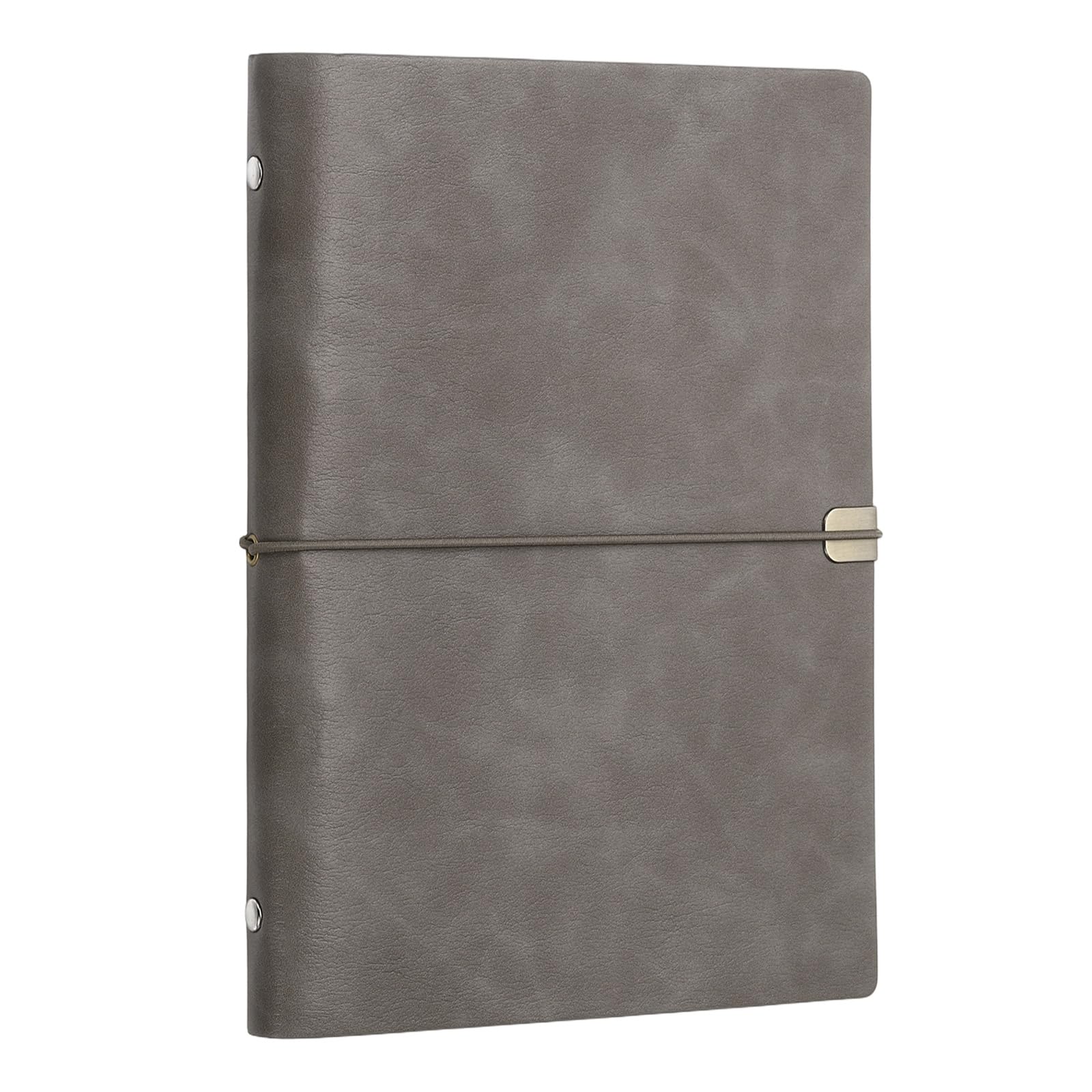PATIKIL A5 Leather Binder Journal Cover, 6 Ring Refillable Binder Loose Leaf Notebook Protector with Elastic Closure No Paper for Work Meeting Notebook Folder, Gray