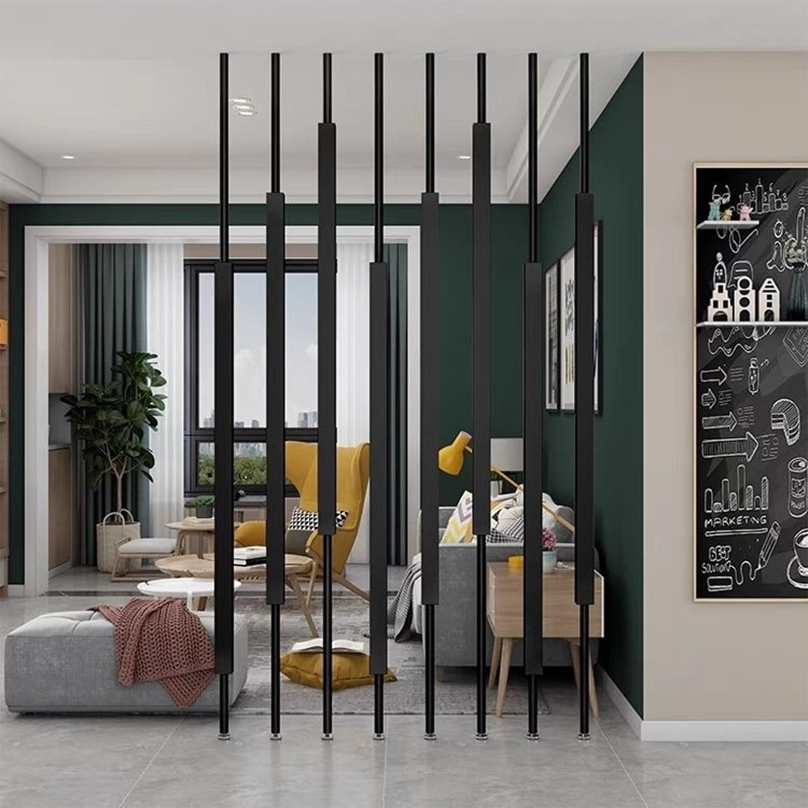 Cloisons de séparation en métal pour structurer un salon ou un bureau