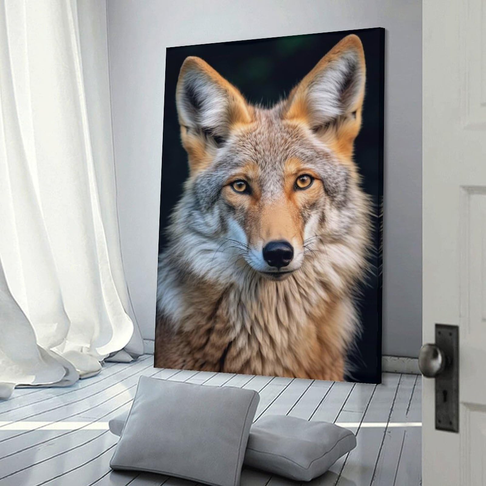 Junmoney Coyote Wildlife Photo Room Decor Wall Art, 24x36inch(60x90cm), for Home, Office, Studio Or Guest Room, Canvas Wall Art That Fits Changing Layouts