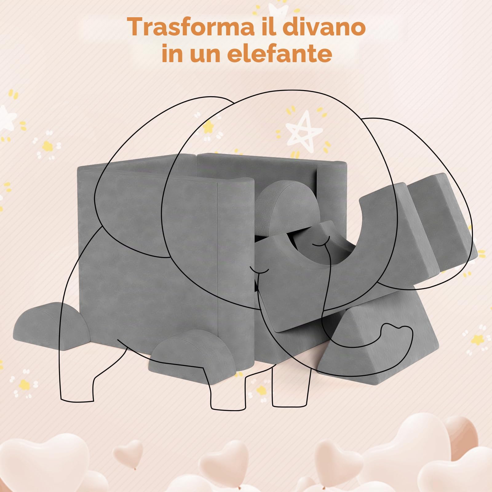 MAMIZO Divano da Gioco per Bambini, DivanoModulare per Bambini con 15PCS Modulo, Poltrona Letto bambino, Divano Trasformabile in Schiuma per bambino, per Camera da Letto, Sala Giochi