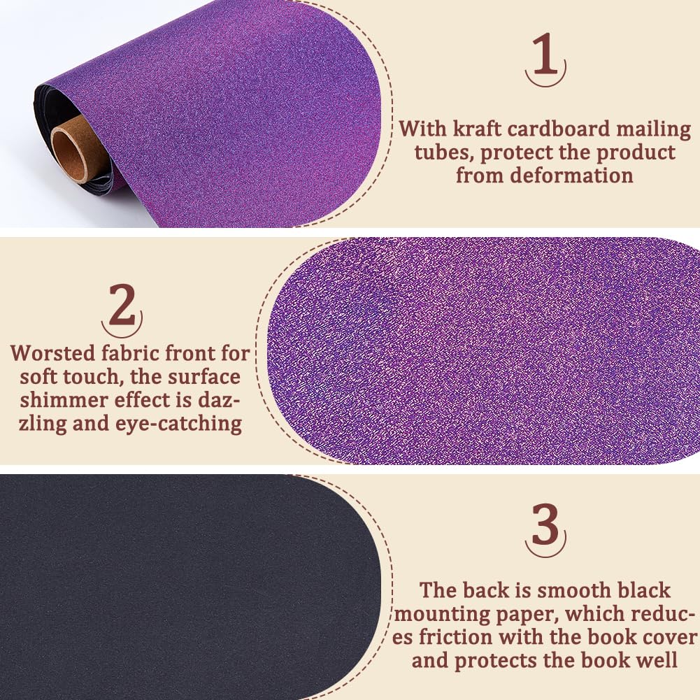 OLYCRAFT Tessuto per Rilegatura di Libri Glitter Viola da 120x43cm Superficie in Tessuto con Retro in Carta Tessuto per Rilegatura di Libri A Trama Stretta Superficie in Tessuto per Rilegatura