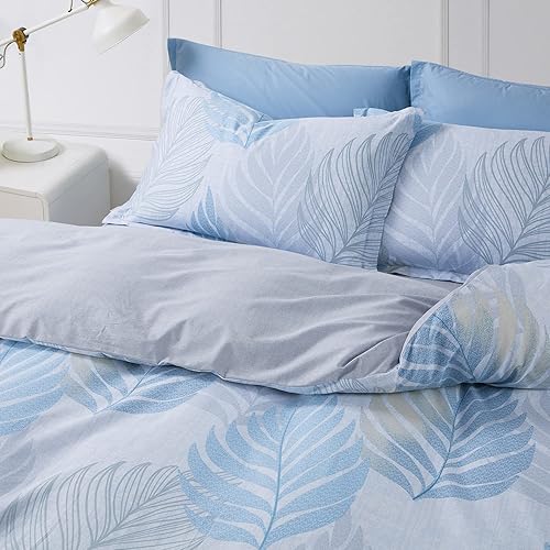 Miniatura 3 de SAPHREAS Juego de funda de edredón con estampado de hojas de Monstera tropicales, tamaño Queen, color azul claro y blanco con hojas botánicas, 1