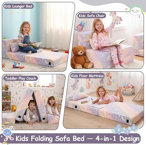 Miniatura 3 de Tiita Colchón plegable de suelo para niños, sofá cama plegable para niños pequeños, futón que brilla en la oscuridad, silla plegable con bolsa de