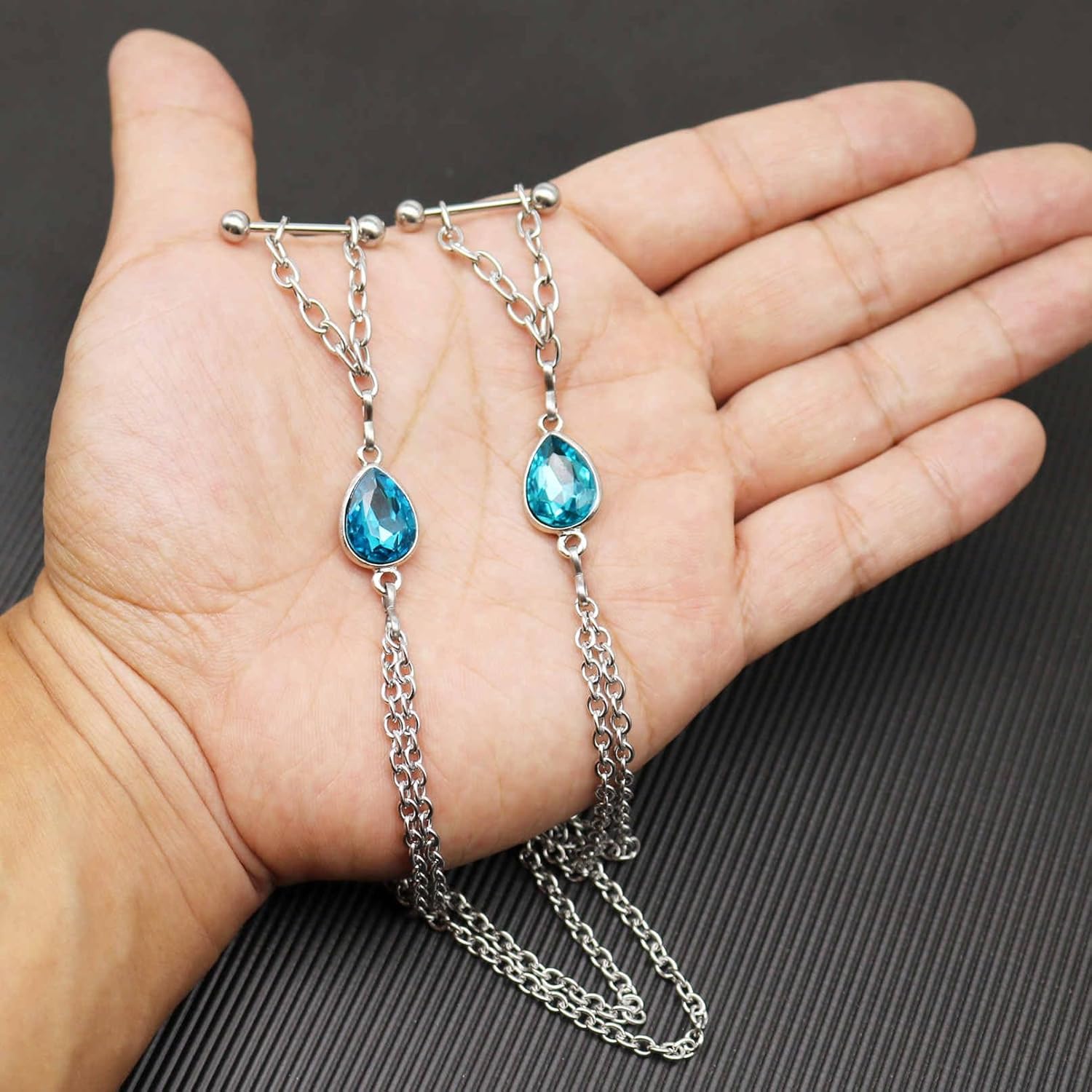 Jewelry With Chains 14G Barbells Nipple Chains Body Piercing Crystal 316L Surgical Stainless Steel Rings - Image 5