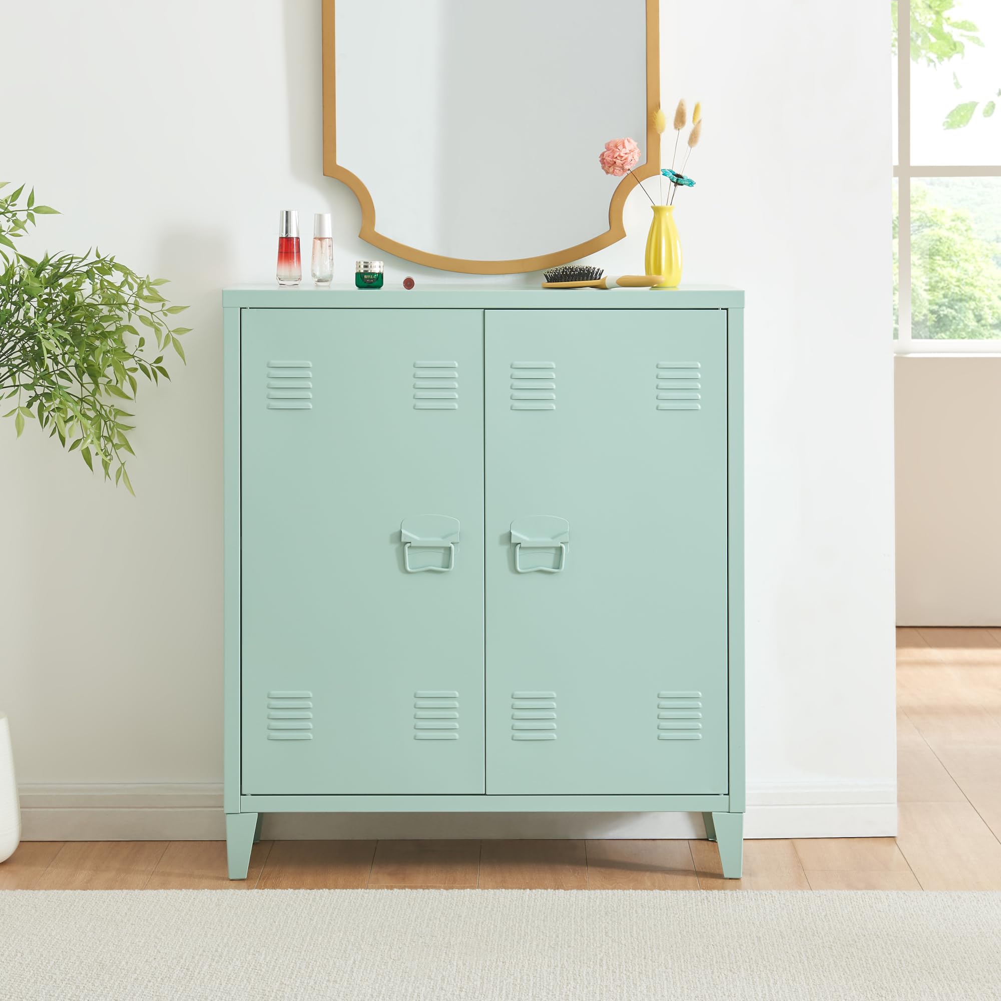 [en.casa] Casier de Bureau Métallique Armoire à 2 Portes Meuble de Rangement pour Bureau Atelier Chambre Acier Laminé à Froid 90 x 80 x 33 cm Vert Pastel Mat