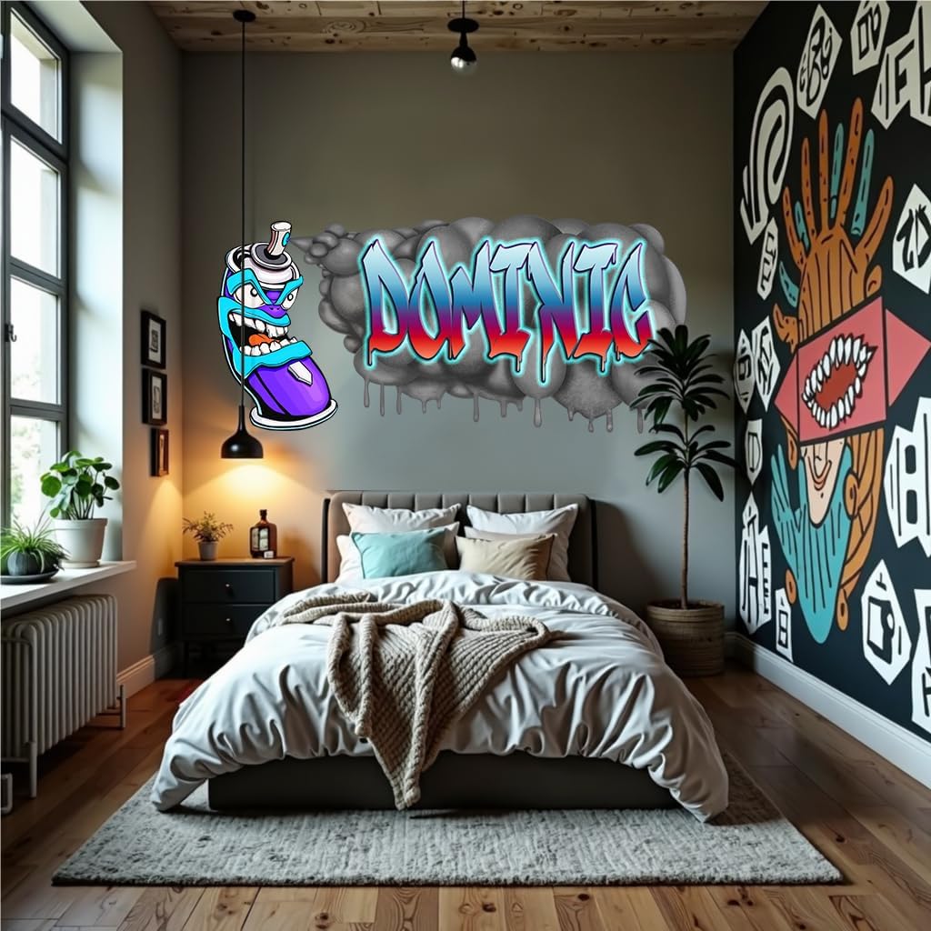 Custom Name Wall Decal – Personalized 3D Graffiti Vinyl Art Sticker, Removable Peel & Stick Mural for Kids Room, Game Room, Bedroom, Playroom Decor (AKC029.4-M)