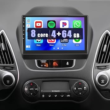 [8 Core 4+64G] Android Radio for Hyundai Tucson 2010-2015, 10.1" 1280 * 720 Touchscreen for Tucson Car Stereo with Wireless CarPlay, 5G WiFi, Bluetooth 5.0, 32EQ, DSP, FM/RDS + Backup Camera