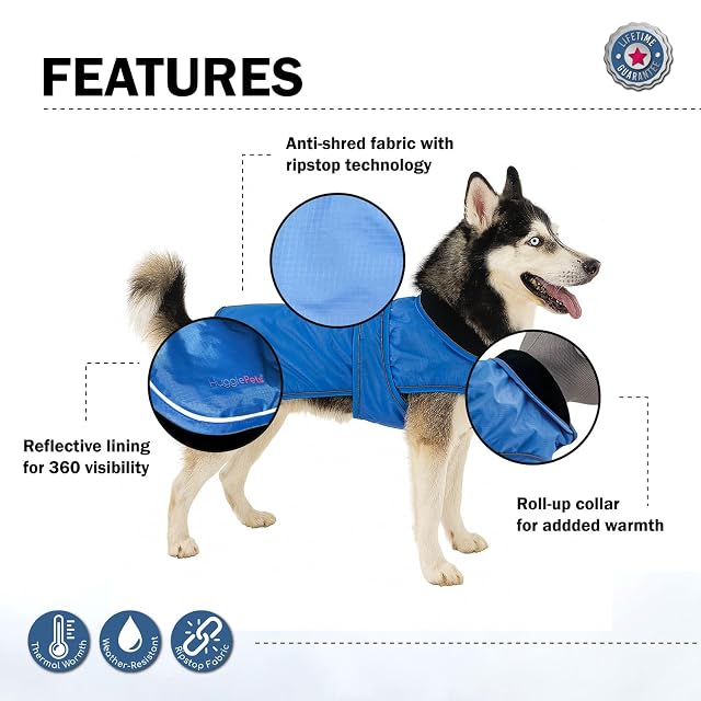 Foto 3 de 8 de HugglePets Abrigo térmico para perro resistente a la intemperie, grande, 50 cm, color morado
