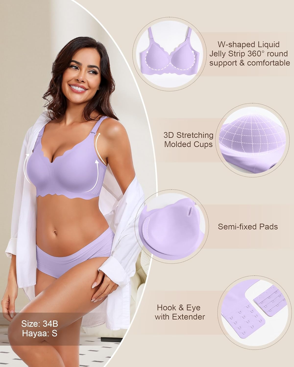 HORISUN Wireless Seamless Bras for Women No Underwire Wavy V Neck Soft Support Full Coverage Comfortable Bra - Image 3