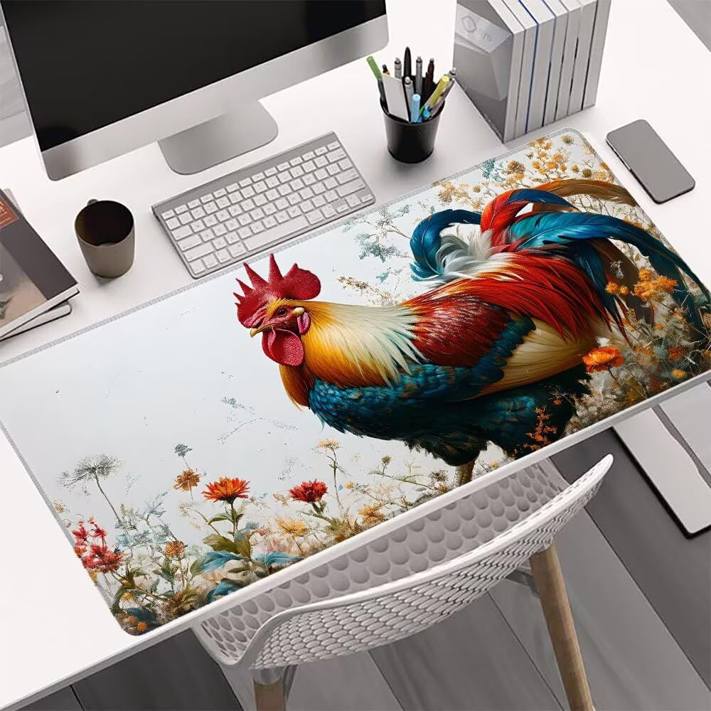 Podkładka pod mysz do gier z kurczakiem, podkładka pod mysz XXL 1000 x 500 x 3 mm, rozszerzona podstawa antypoślizgowa mata biurowa, wodoodporna powierzchnia, szyte krawędzie, zmywalna podkładka pod