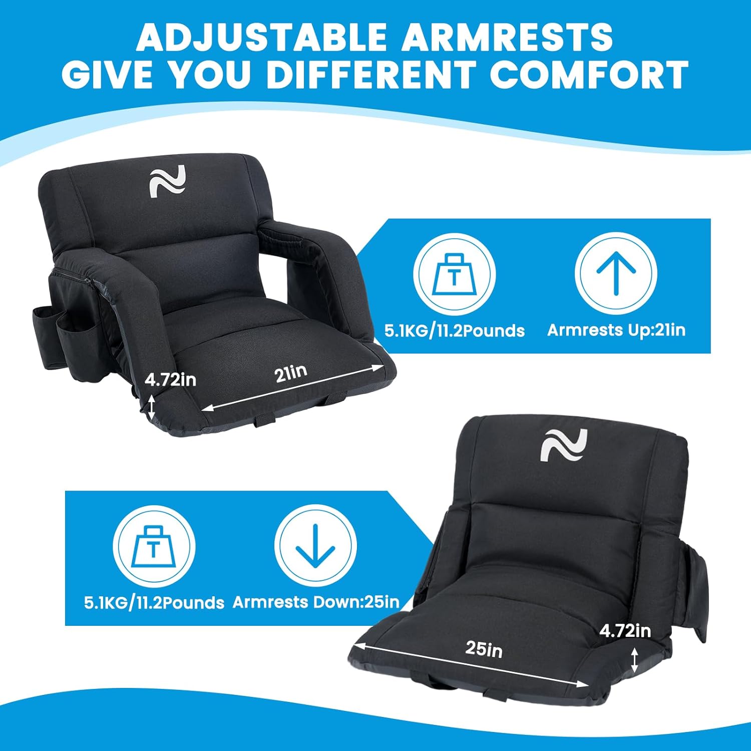 Begonia.K Stadium Seats with Back Support - Sofa Style Design Extra Thick Bleacher Chair with Back and Comfy Cushion - 6 Reclining Positions Bleacher Seat - Ultimate Comfort for Sport Events